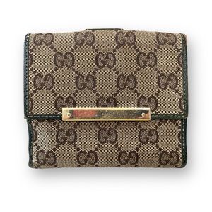 Gucci GG Monogram Canvas & Green Leather Bifold Wallet
